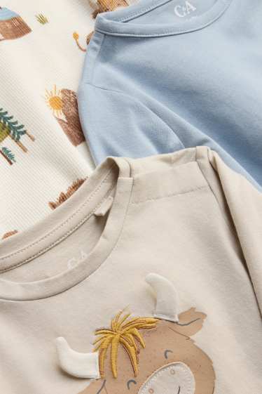 Baby: jongens - Set van 3 - stier en bos - babylongsleeve - beige