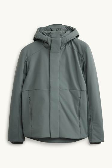 Herren - Softshelljacke mit Kapuze - gefüttert - wasserabweisend - grau