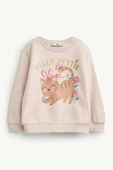 Kinder Mädchen - Katze - Set - Sweatshirt und Flared Leggings - Glanz-Effekt - 2 teilig - rosa / beige