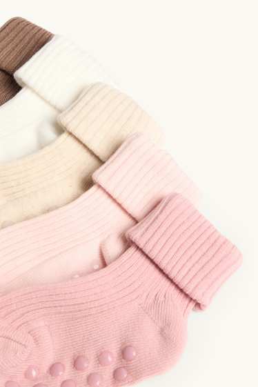 Neonate - Confezione da 5 - calze antiscivolo per neonati - a coste - rosa
