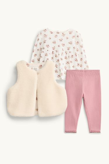 Bébés filles - Petites fleurs - tenue pour bébé - 3 pièces - rose / beige