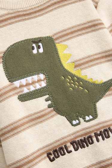 Děti - chlapci - Dinosaurus - svetr - pruhovaný - béžová