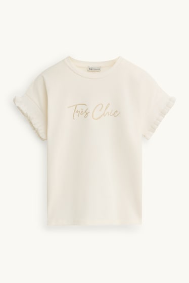 Kinder Mädchen - Kurzarmshirt - Glanz-Effekt - cremeweiß