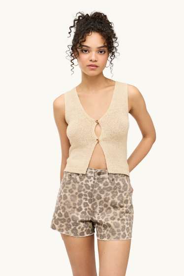 Donna - Gilet in maglia - costine fini - beige chiaro