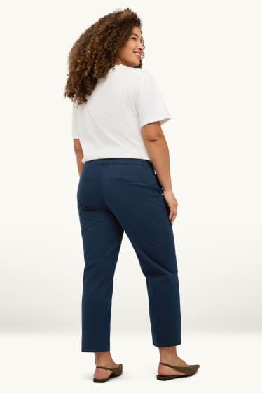 Women - Cloth trousers - mid-rise waist - tapered fit - dark blue
