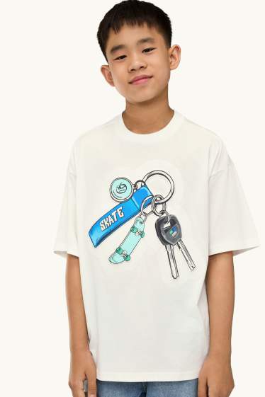 Enfants garçons - Porte-clés et skateboard - T-shirt - blanc