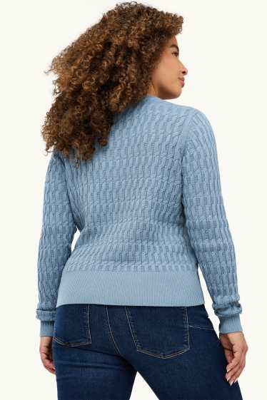 Femmes - Gilet en maille - motif tressé - bleu