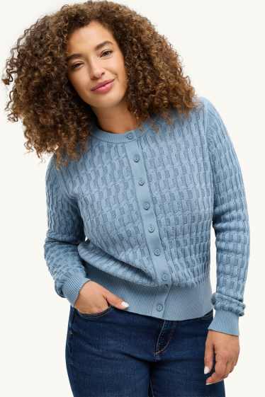 Femmes - Gilet en maille - motif tressé - bleu