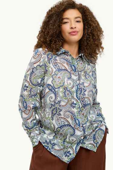 Dames - Overhemdblouse - met patroon - blauw