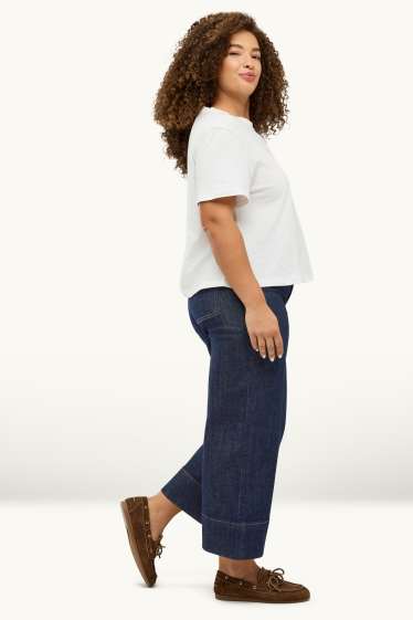 Femmes - Crop wide leg jean - high waist - jean bleu foncé
