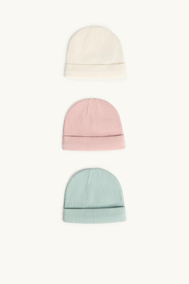 Unisex - Multipack 3er - Baby-Mütze - gerippt - rosa
