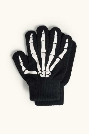 Children Boys - Halloween - skeleton - gloves - glow-in-the-dark - black