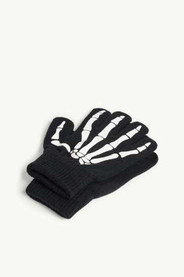 Children Boys - Halloween - skeleton - gloves - glow-in-the-dark - black