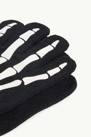 Children Boys - Halloween - skeleton - gloves - glow-in-the-dark - black