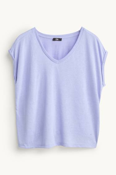 Donna - T-shirt con scollo a V - relaxed fit - viola chiaro