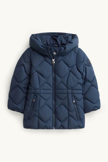 Bambine - Giacca trapuntata con cappuccio - imbottita - idrorepellente - blu scuro