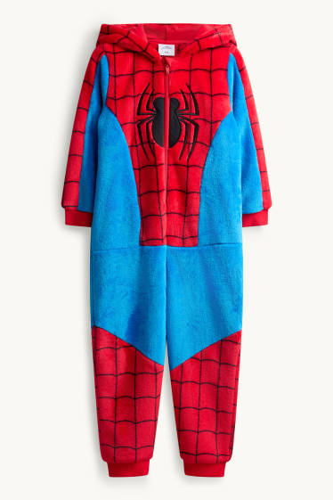 Kinder Buben - Spider-Man - Onesie mit Kapuze - rot / blau