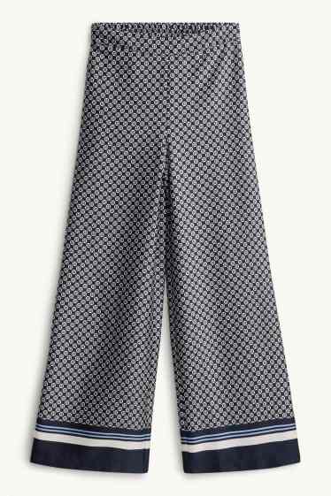 Femei - Pantaloni de stofă - talie înaltă - palazzo - cu model - albastru închis / alb