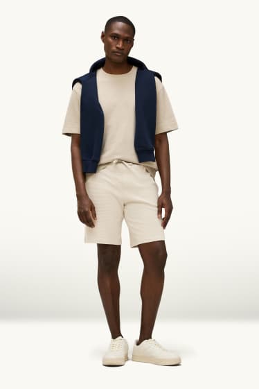 Hommes - Short - finition côtelée - beige