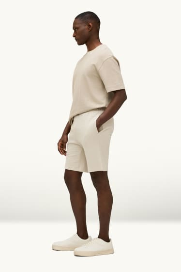 Hommes - Short - finition côtelée - beige