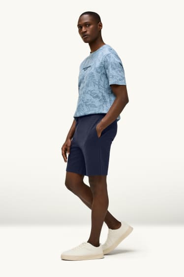 Hommes - Short - finition côtelée - bleu foncé