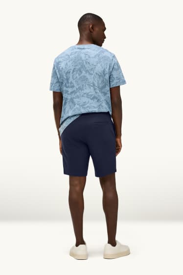 Hommes - Short - finition côtelée - bleu foncé