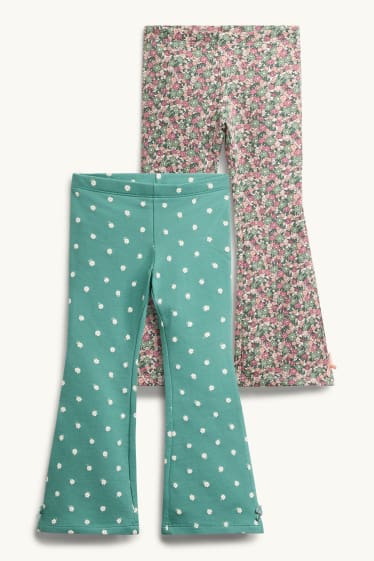 Enfants filles - Lot de 2 - fleurs - flared leggings - vert