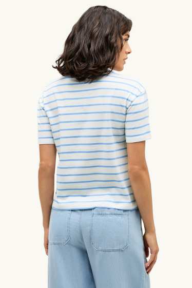 Women - T-shirt - relaxed fit - striped - white / blue