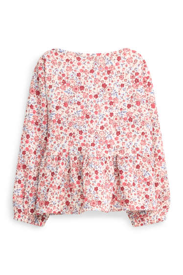 Kinder Mädchen - Blume - Langarmshirt - rot
