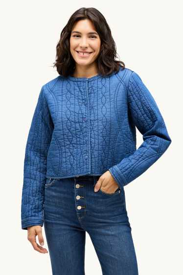 Femei - Jachetă matlasată din denim - albastru închis