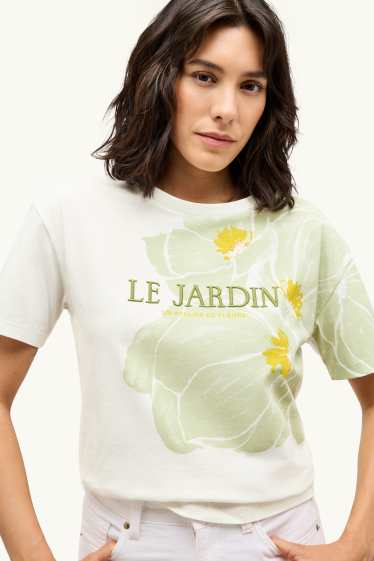Femmes - T-shirt - regular fit - effet brillant - blanc
