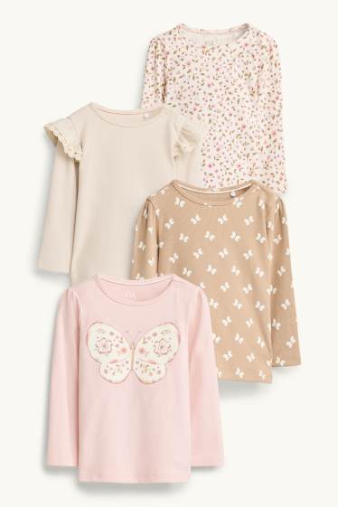Baby Mädchen - Multipack 4er - Schmetterling und Blume - Baby-Langarmshirt - rosa