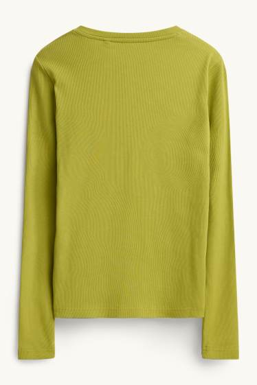 Dames - Henley-shirt - slim fit - geribd - groen