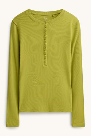 Dames - Henley-shirt - slim fit - geribd - groen