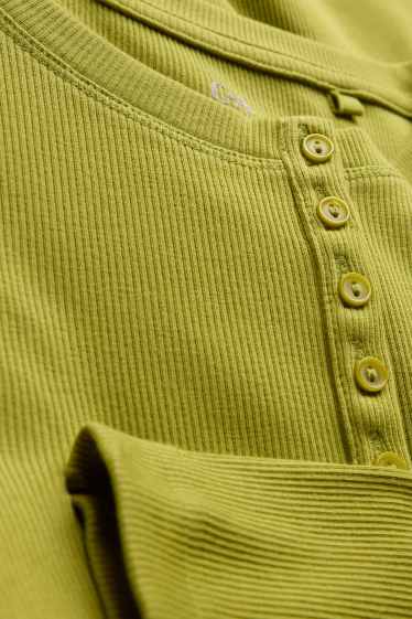 Dames - Henley-shirt - slim fit - geribd - groen