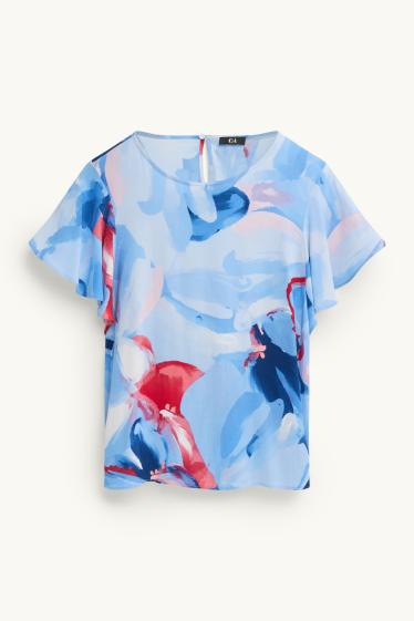 Dames - Blouse - met patroon - wit / blauw