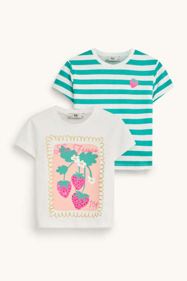 Bambine - Confezione da 2 - fragola - maglia a maniche corte - effetto brillante - bianco / verde