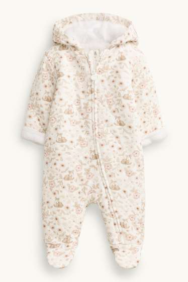 Bébés filles - Petites fleurs et chevreuil - grenouillère avec capuche - blanc