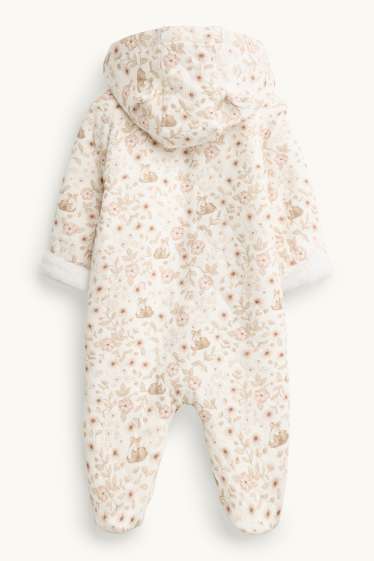 Bébés filles - Petites fleurs et chevreuil - grenouillère avec capuche - blanc