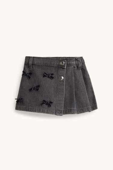 Children Girls - Bow - skort - denim look - denim-dark gray
