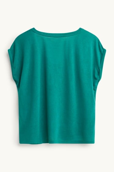 Donna - T-shirt con scollo a V - relaxed fit - petrolio