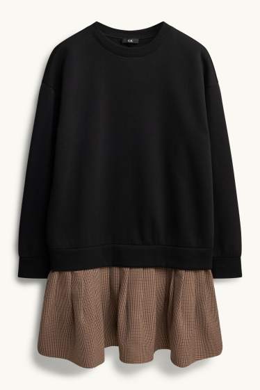Women - Fit & flare dress - 2-in-1 look - check - black / beige