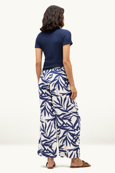Dona - Pantalons de tela - high waist - wide leg - amb motiu - blau/blanc
