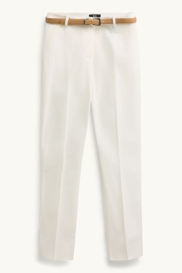 Damen - Stoffhose mit Gürtel - Mid Waist - Tapered Fit - weiß