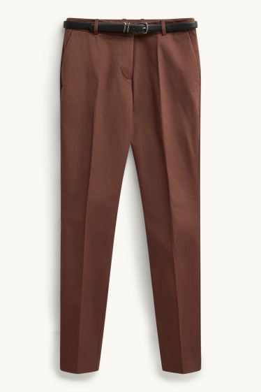 Femei - Pantaloni de stofă cu curea - talie medie - tapered fit - maro
