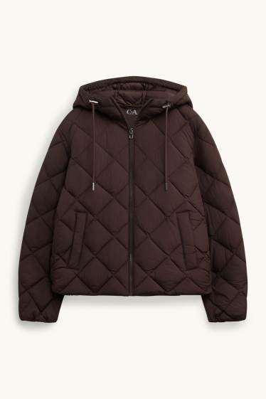 Women - Quilted jacket with hood - water-repellent - brown