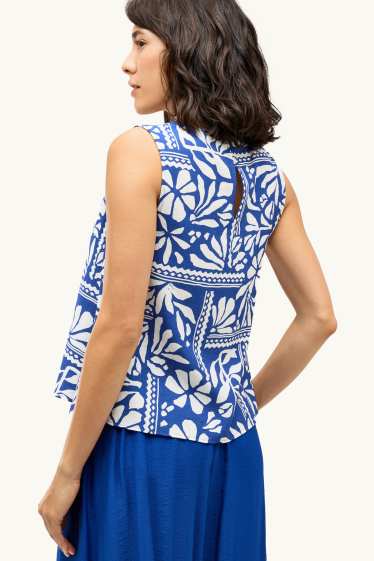Donna - Blusa smanicata - fantasia - bianco / blu