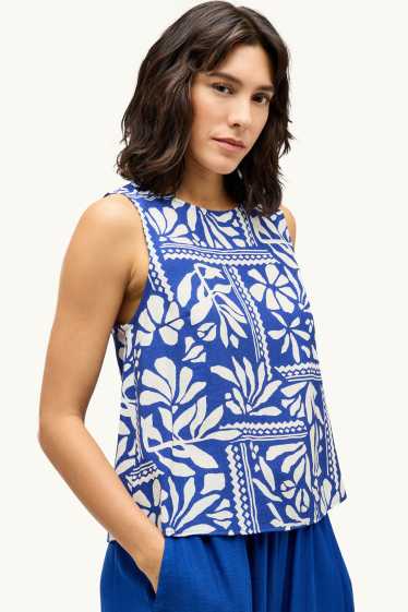 Donna - Blusa smanicata - fantasia - bianco / blu