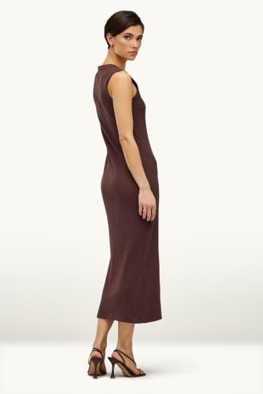 Femmes - Robe Bodycon - finition côtelée - marron