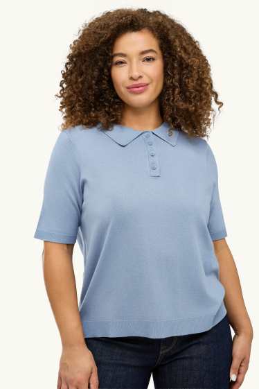 Dames - Gebreid poloshirt - regular fit - lichtblauw